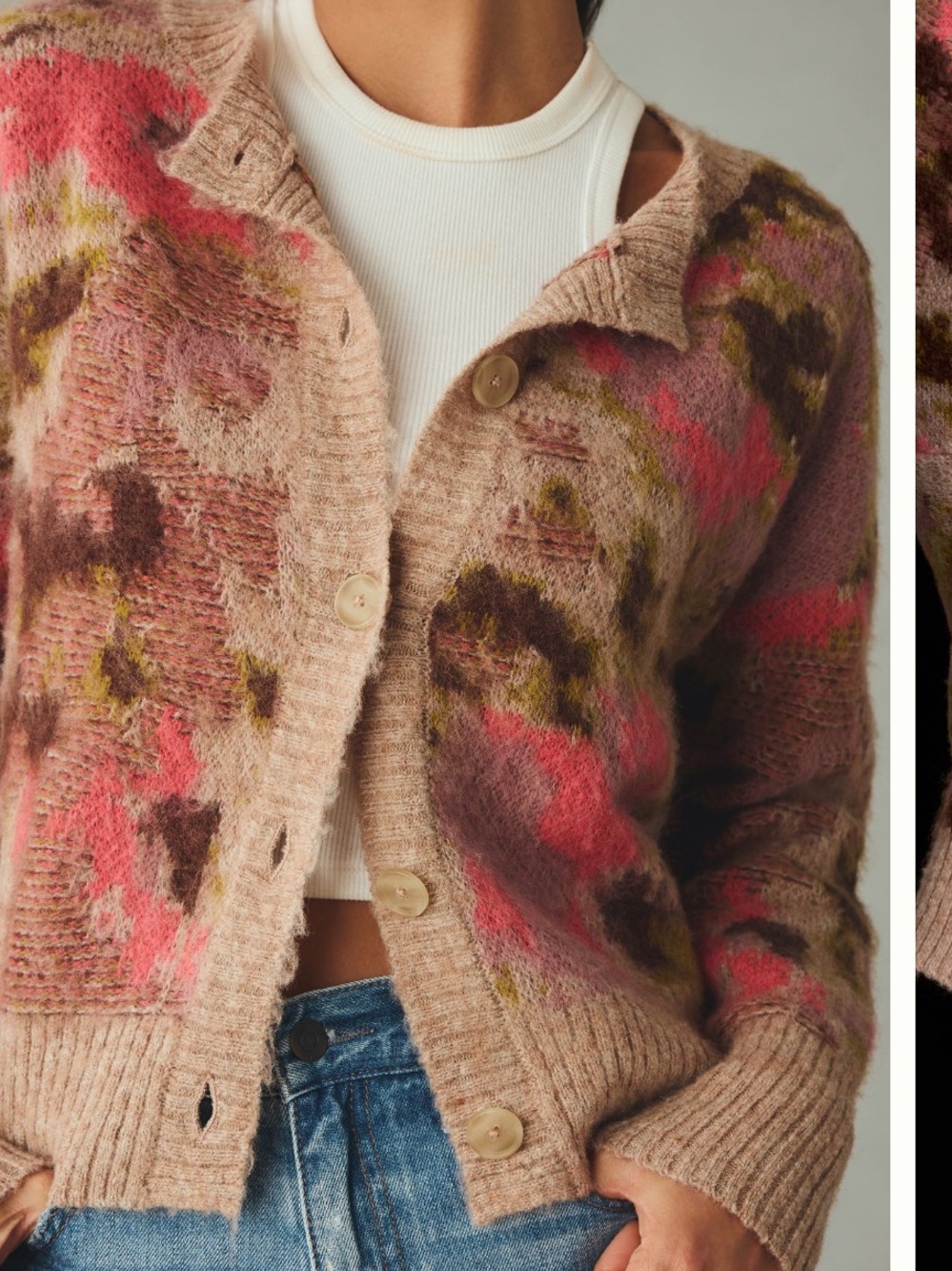 By Anthropologie Textured Crewneck Cardigan Sweater